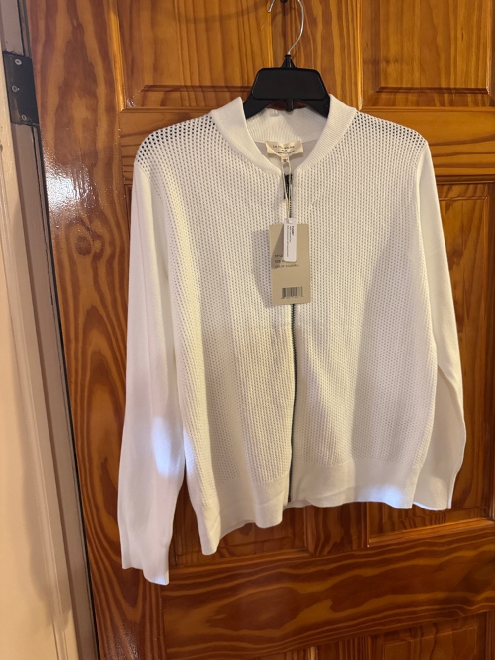 White Mesh Zip-Front Bomber Jacket